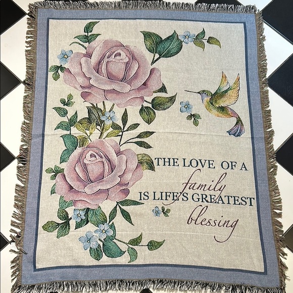 Other - Hummingbird Blanket 64x51 Floral Woven Tapestry Throw Family Blessing Fringe